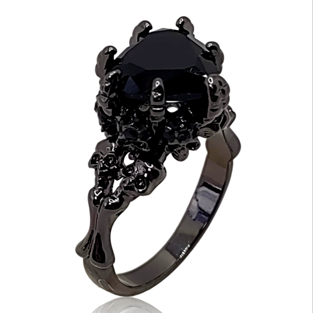 Gothic Black Heart Skeleton Skull Ring